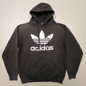 古着 ★ アディダス adidas トレフォイル スウェットパーカー【XO】黒 ブラック 色落ち 色褪せ ★c