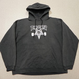 ★ THRASHER スラッシャー スウェットパーカー L 黒 ブラック SKATE スケート フーディー トレーナー 古着 色落ち ★c