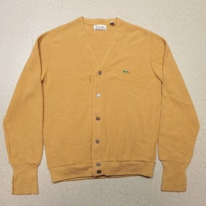 70s ヴィンテージ【IZOD LACOSTE】糸巻きタグ ラコステ アクリル カーディガン M ベージュ系 古着 ★c