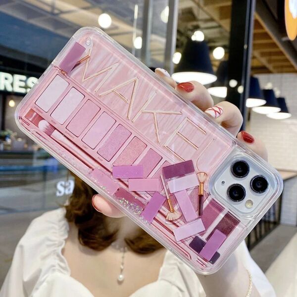 アイシャドウ パレット風 キラキラ ラメ入り iPhone14 iPhone13 ケース シリコン カバー ピンク系 新品 未使用