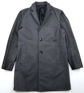 極美品★アーム羊革使い★MEN'S BIGI×BEN THE RODEO TAILOR メンズビギ×ベン・ザ・ロデオテーラー 袖レザーウールチェスターコート/02