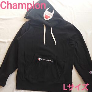 最終値下げ☆レア☆美品☆チャンピオン Championフードビッグロゴパーカー L 黒