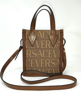  Versace all over small tote bag Brown shoulder belt attaching all over Cross body tea color VERSACE