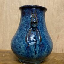 葛明祥造 海鼠釉 雙耳 花瓶 壺 花器 中国美術 古玩 高さ約25センチ_画像5
