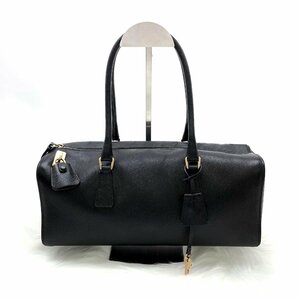 PRADA プラダ BR0487 サフィアーノスポーツレザー 黒 ミニボストン ブラック 三角ロゴプレート ハンドバッグ カード有【中古】