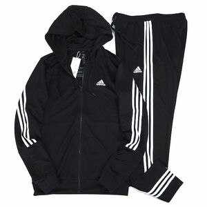 P521 新品 adidas アディダス 上下セット ジャージ フルジップ パーカー パンツ セットアップ ３ストライプス L ブラック/ホワイト