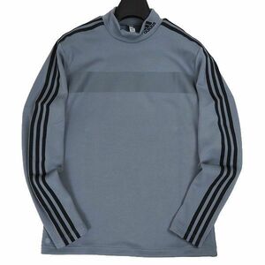 P596 新品 adidas GOLF アディダス ゴルフ 3ストライプス モックネック ダブルニット シャツ ゴルフウエア 2XL グレー