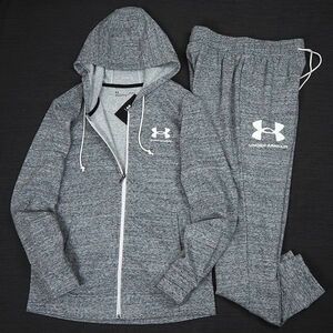 P570 新品 UNDER ARMOUR アンダーアーマー 上下セット スウェット フルジップ パーカー パンツ セットアップ 速乾性 L グレー