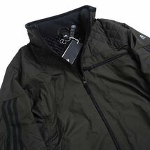 P493 新品 adidas アディダス ３ストライプス 裏起毛 2WAY フルジップ ウーブン ジャケット ウインドブレーカー ゴルフ 2XL オリーブ_画像4