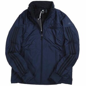 P493 新品 adidas アディダス ３ストライプス 裏起毛 2WAY フルジップ ウーブン ジャケット ウインドブレーカー ゴルフ M ネイビー