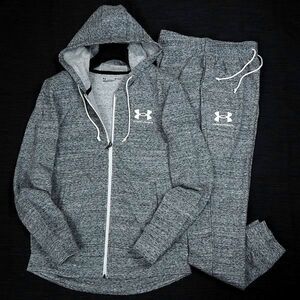 P776 新品 UNDER ARMOUR アンダーアーマー 上下セット スウェット フルジップ パーカー パンツ セットアップ 速乾性 L グレー