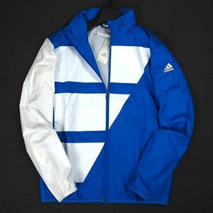 P609 新品 adidas アディダス ビッグロゴ 2WAY フルジップ ウーブン ジャケット ウインドブレーカー ゴルフ M ブライトローヤル