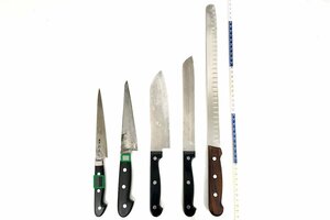 【1円出品】5本｜東京杉本 骨スキ・ペティ・VICTORINOX スライサー・石鍋裕 三徳・パン切り 洋包丁 まとめ売り λA5774-2L1D