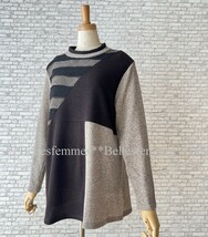 ★Belles*★送料185円★新品M～L*軽くてラクな着心地*ボーダーカラーブロック切替*デイリーニットチュニック*58671*ブラウン_画像3