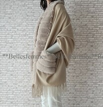 ★Belles*★肩掛けするだけでお洒落マダムの雰囲気*ポケット付フェイクファーフリンジストール*ショール*マフラー*220*BE*カシミアタッチ_画像6