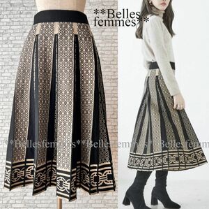 ★Belles*★送料185円★新品M～L*ふわりと揺れるシルエット*暖かく包み込んでくれる*ニットプリーツロングスカート*060黒ベージュ*TRUBE