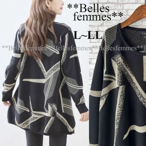 ★Belles*★L～LL★大人の上品ラメニット*コーデ次第でカジュアルから特別な日まで♪Aラインニットチュニック*492黒goldTRUBE★送料185円