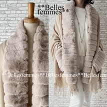 ★Belles*★肩掛けするだけでお洒落マダムの雰囲気*ポケット付きフェイクファーフリンジストール*ショール*マフラー*220*be*カシミアタッチ_画像1