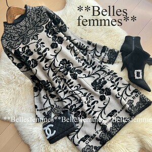 ★Belles*★送料185円★新品M～L*ふんわり暖かウール混*しっとりもっちりニットジャガード*ポケット付チュニックワンピース*246TRUBE