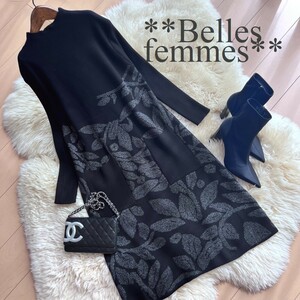 ★Belles*★送料185円★新品M～L*ラメニット*しっとりもっちりニット*大人女性に*チュニックワンピース*226ブラック*通勤オフィスTRUBE