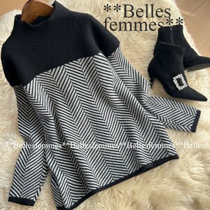 ★Belles*★送料185円★新品M～L*ふっくら柔らか♪暖かニット*ゆとりのあるサイズ感*寒さに負けない*ヘリンボーンニットセーター426黒TRUBE