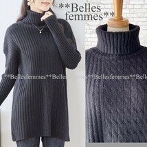 ★Belles*★送料185円★*寒がりさんの極暖ニット*ふんわり起毛ケーブル*ドルマン*締め付け感ない*オフタートルニットチュニック*500黒TRUBE_画像1