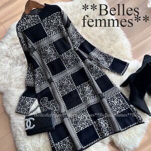 ★Belles*★送料185円★新品M～L*冬の寒さに負けない*しっとりもっちりニット*暖かなチュニックワンピース*264黒*オフィスにもTRUBE*秋冬