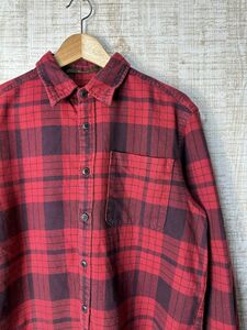 ☆US古着 Eddie Bauer エディーバウアー ネルシャツ チェック柄 長袖 シャツ レッド赤【M】コットン　　　　　　　◆4044◆