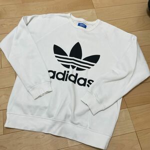 【最安値】adidasトレーナー パーカー スウェット Lサイズ 白色×黒色