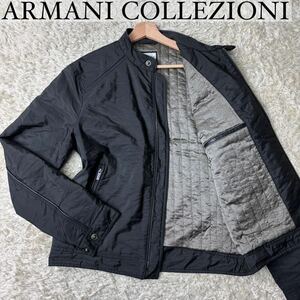 美品 アルマーニコレツォーニ【XLサイズ/撥水加工】ARMANI COLLEZIONI ブルゾン ジャケット メタル キルティング ダブルジップ 黒 ブラック