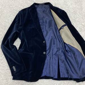 ザラ マン【魅惑のベロア×希少サイズXL】ZARA MAN テーラードジャケット 総裏 光沢感 メンズ ビジネス 通勤 仕事 ネイビー 紺 USA44 LL