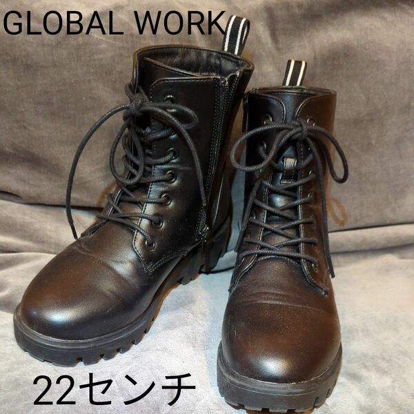  超美品 GLOBAL WORK グローバルワーク ミドルブーツ ガールズ 22センチ ブーツ ブラック