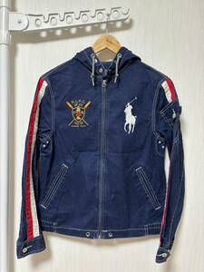 美品☆[POLO RALPH LAUREN] ビッグポニー USED加工 マリンジャケット パーカー XS ネイビー ポロラルフローレン