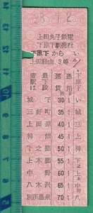 鉄道硬券切符138■上田丸子電鉄 下原下から 別所温泉 (上田 経由） 70円 38-9.21 *エラー券