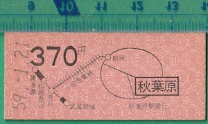 鉄道硬券切符62■地図式乗車券 秋葉原から370円 (小田急線 経由） 59-1.21