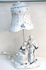 アンティーク 陶器製 西洋人形 電気スタンド 