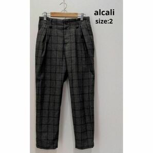 alcali アルカリ 裏地付 後ろゴム テーパードパンツ チェック柄 2