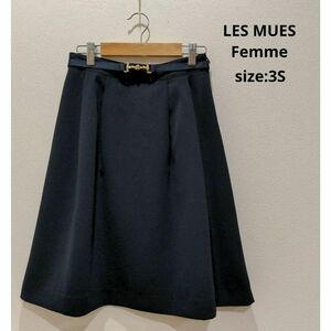 LES MUES Femme ベルト付 フレアスカート ネイビー 3S