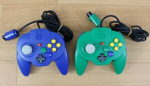 ◇現状品◇ HORI ホリパッドミニ64 Nintendo64用 コントローラー ブルー・グリーン　2個セット　※簡易チェック〇（2745310）