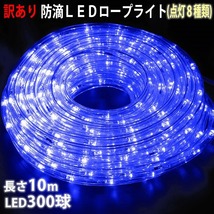 訳あり クリスマス 防滴 LED イルミネーション ２芯 丸型 ロープライト １０ｍ ブルー 青 ８種類点滅 Ａコントローラセット【804-3】_画像1