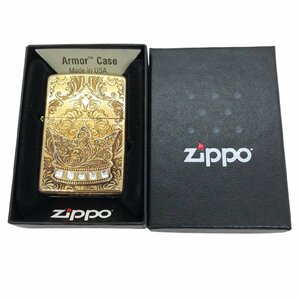 USED ZIPPO Armor Case オイルライター zippo アーマー ジッポ ライター クラウン スワロフスキー 王冠 ゴールド 煙草 箱付 着火未確認