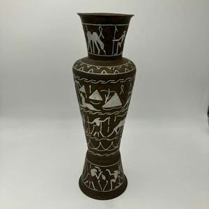 【D-43】花瓶 エジプト シルバー メタル 銅インレイ フィギュア 縦40センチ 横約15センチ