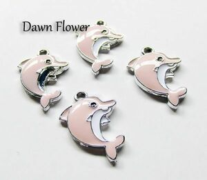 【D-0369】8pcs　イルカ　24×17mm　ピンク（裏シルバー）　チャーム　ハンドメイドパーツ