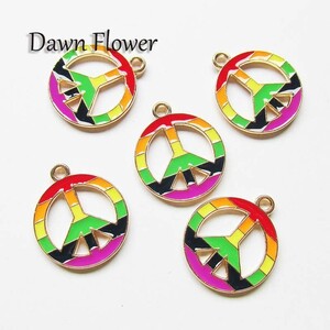 【D-0946】※1円スタート※　5pcs　ピース　21×18mm　レインボー　チャーム　ハンドメイドパーツ