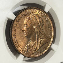 【1円スタート】 1901 MS65RB ヴィクトリア イギリス ヴェールヘッド ペニー銅貨 ブロンズ NGC オールドヘッド ベールヘッド ビクトリア_画像5