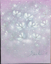 ◆天紫生◆雫◆アクリル画◆0号◆花◆コスモス◆神秘的◆綺麗◆額裏イラスト付◆_画像2