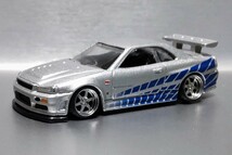 レア 希少 日産 スカイライン GT-R R34 改 ワイスピ ワイルドスピード スポコン 深リム ボルク ローダウン カスタム 改造 USDM (1/64)_画像1