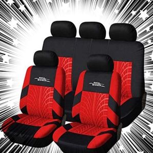 車 普通車軽自動車シートカバー9シートセット汎用 カット可能 シート レッド黒