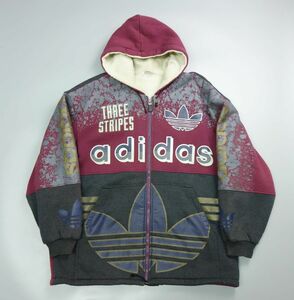 90s 白タグ アディダス adidas 中綿 ボア 総柄 ジップアップパーカー コート メンズ L ヴィンテージ