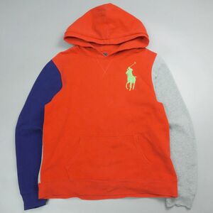 美品 polo by ralph lauren ラルフローレン ビッグポニー刺繍クレイジーカラー スウェットパーカー キッズXL レディースM相当